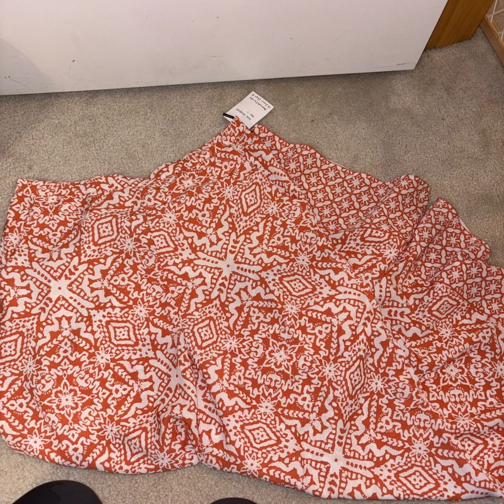 Japna Wide Leg Pants Orange & White Geometric Print